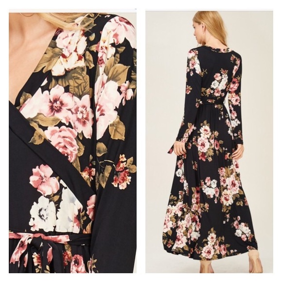 Black Floral Maxi Dress with Pockets - Picture 2 of 2